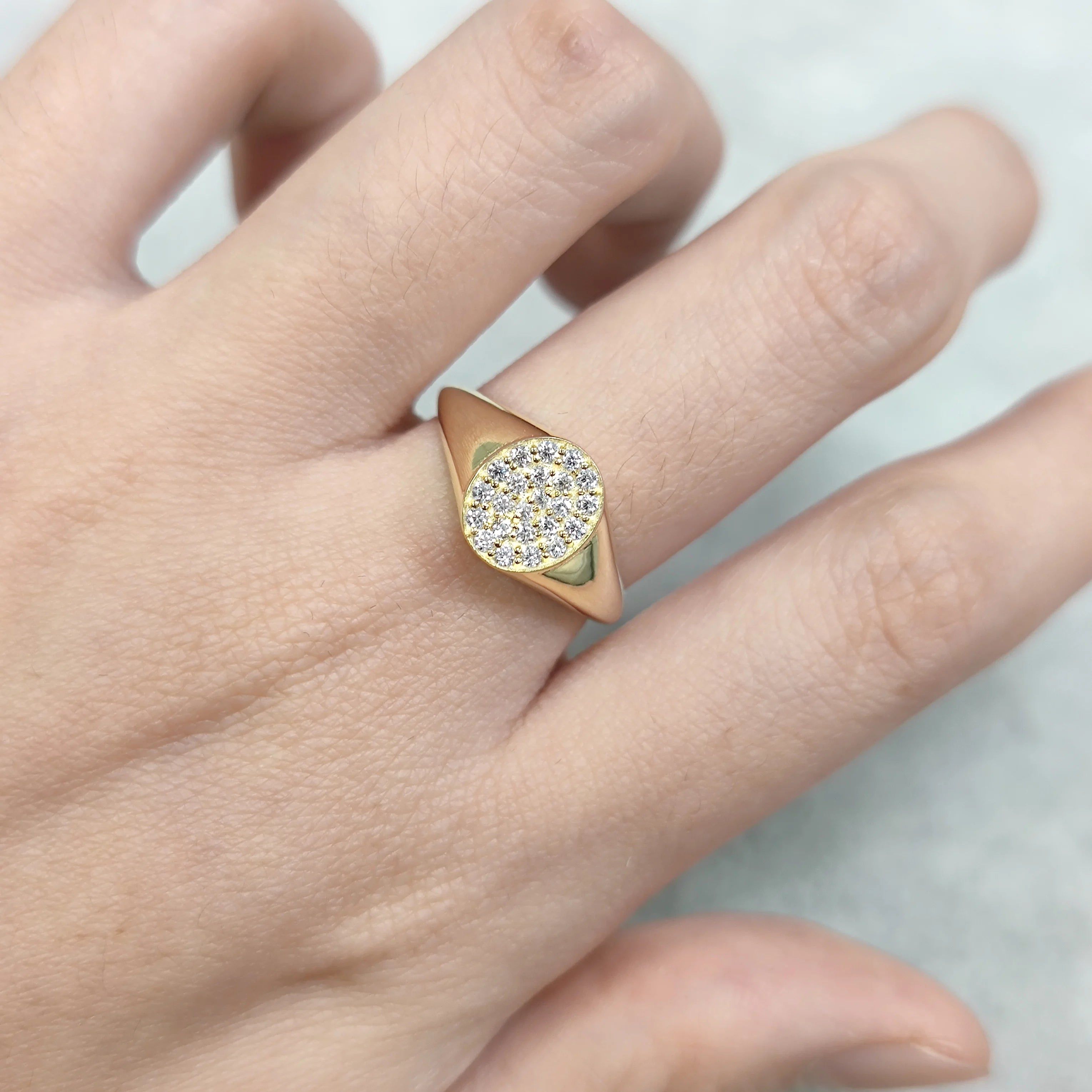 Dainty 925 Sterling Silver Moissanite Gold Signet Ring