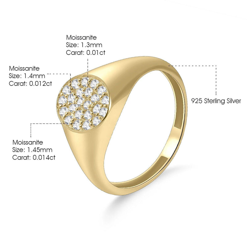 Dainty 925 Sterling Silver Moissanite Gold Signet Ring