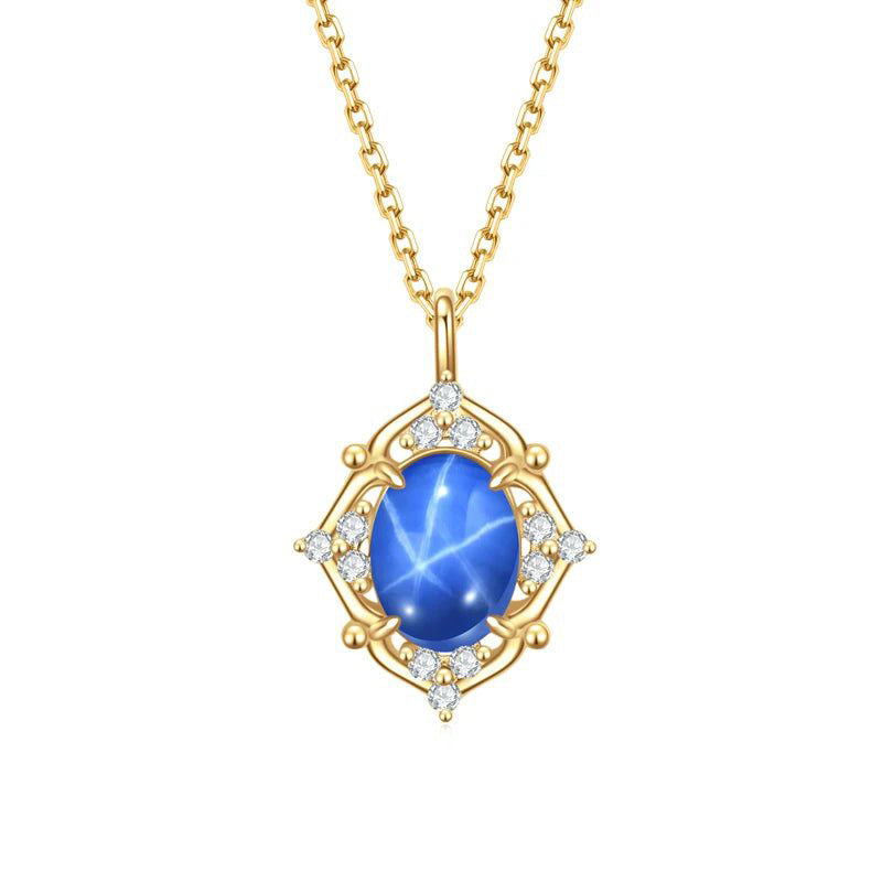 Dainty Blue Lindy Star Sapphire Vintage Pendant Necklace