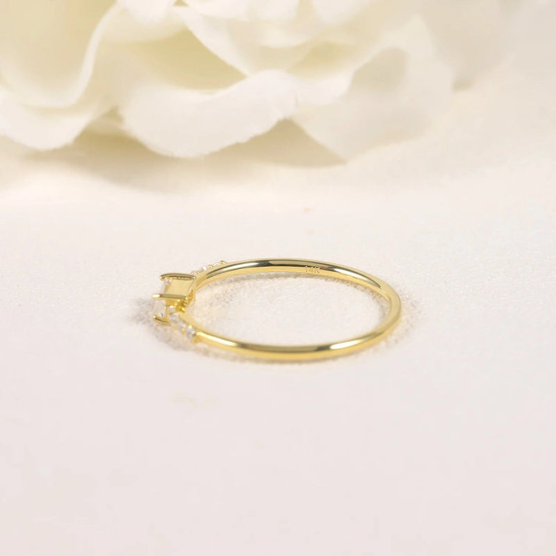 Dainty Round Colorless Moissanite Band Ring 14K Gold Plated