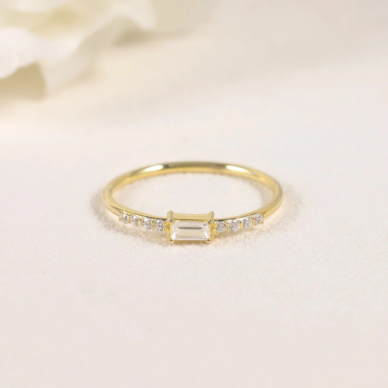 Dainty Round Colorless Moissanite Band Ring 14K Gold Plated