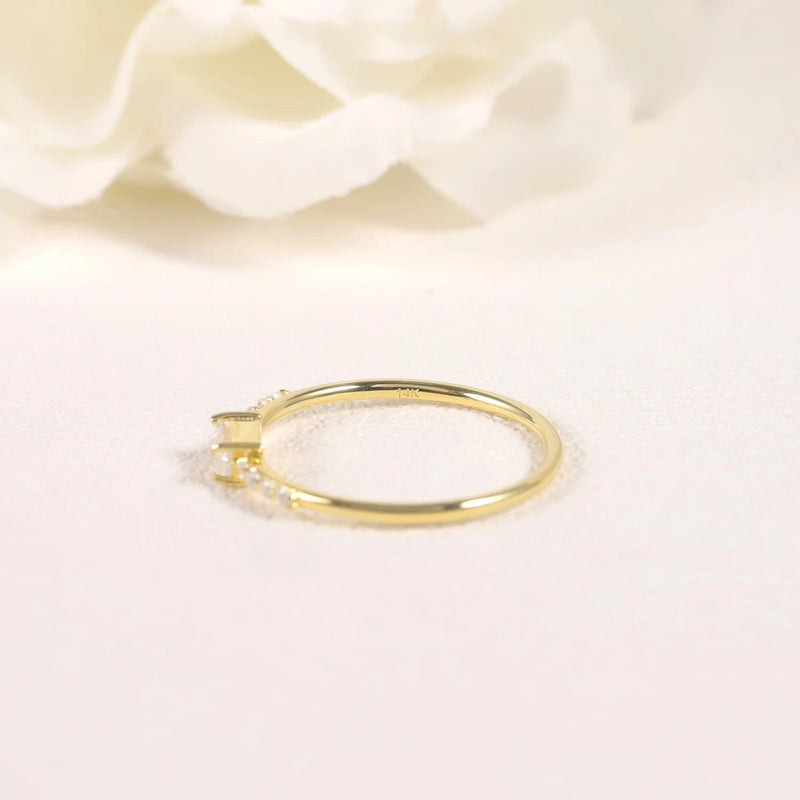 Dainty Round Colorless Moissanite Band Ring 14K Gold Plated