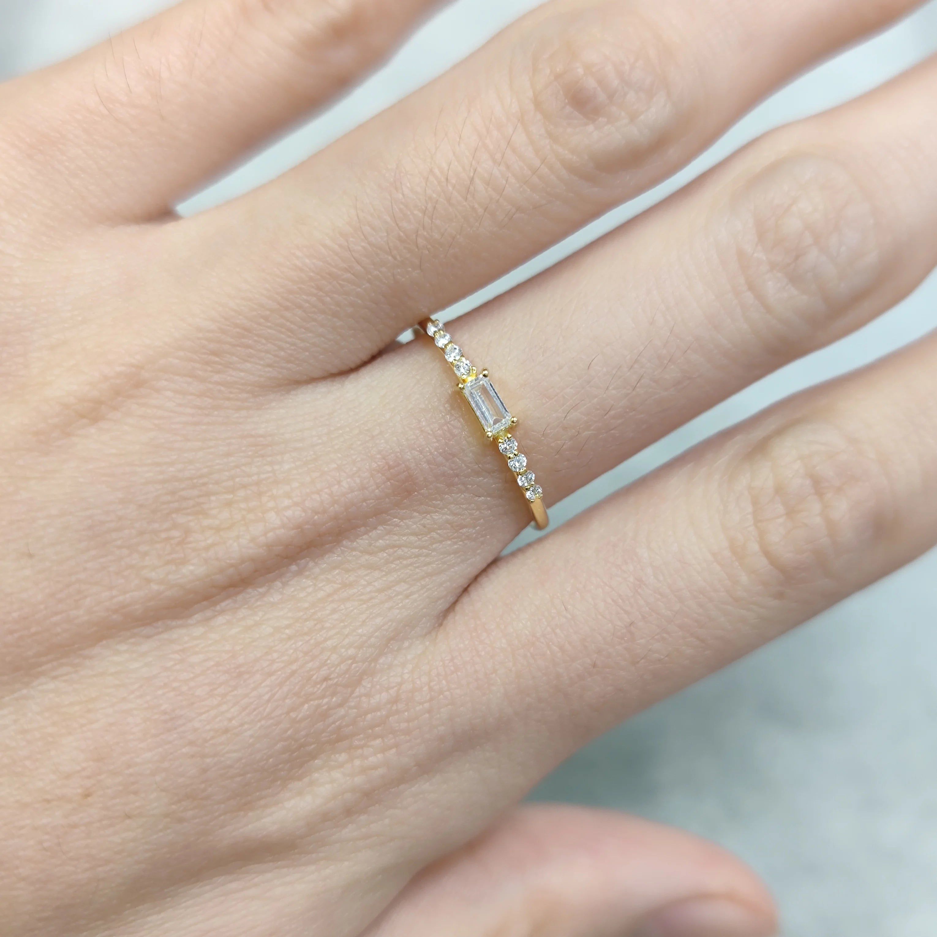 Dainty Round Colorless Moissanite Band Ring 14K Gold Plated