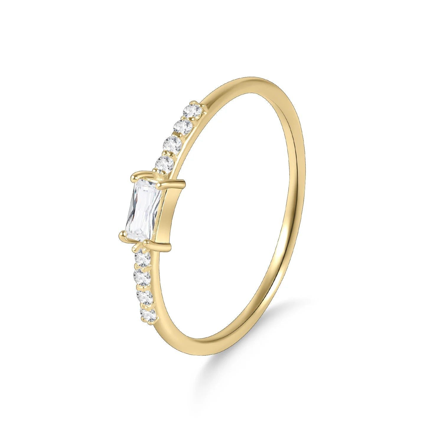 Dainty Round Colorless Moissanite Band Ring 14K Gold Plated