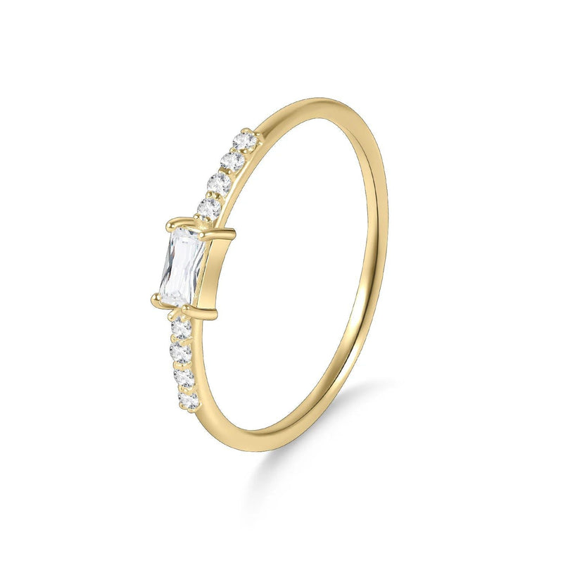 Dainty Round Colorless Moissanite Band Ring 14K Gold Plated