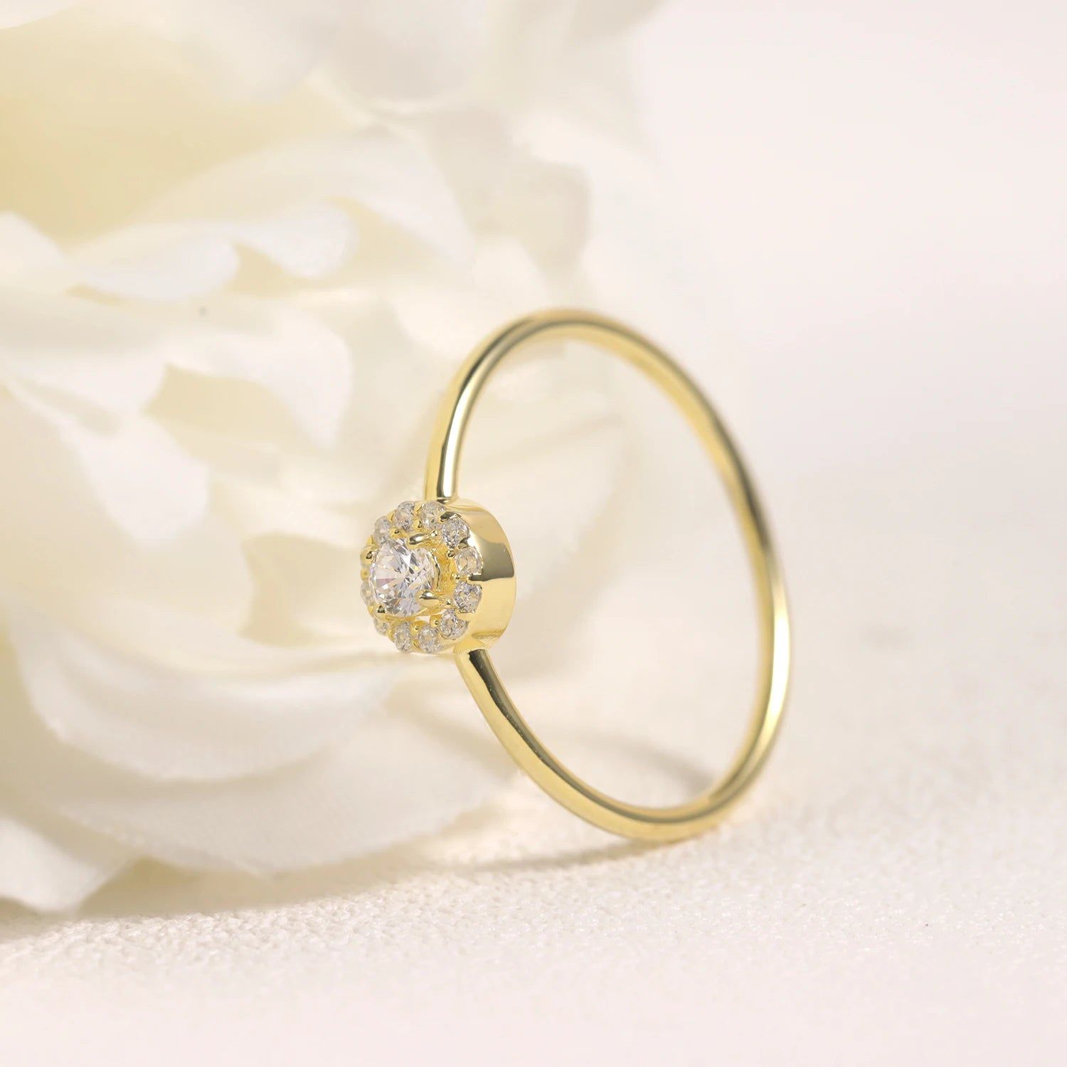 Dainty Round Colorless Moissanite Ring 14K Gold Plated