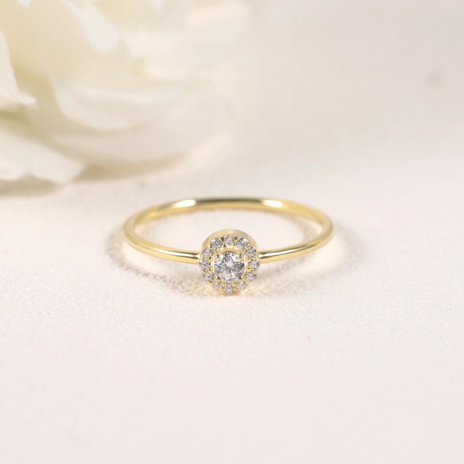 Dainty Round Colorless Moissanite Ring 14K Gold Plated