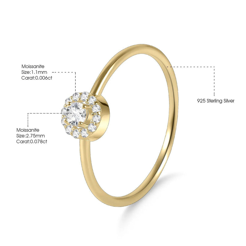 Dainty Round Colorless Moissanite Ring 14K Gold Plated