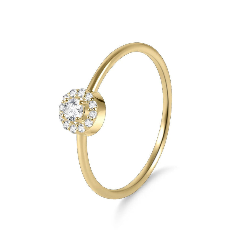 Dainty Round Colorless Moissanite Ring 14K Gold Plated