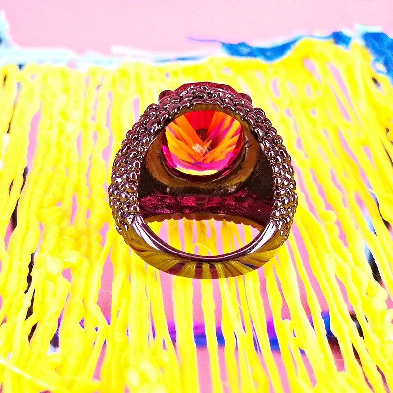 Dazzling Fuchsia Zirconia Cocktail Ring with Bold Black Lizard Design