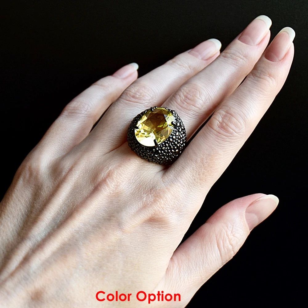 Dazzling Fuchsia Zirconia Cocktail Ring with Bold Black Lizard Design