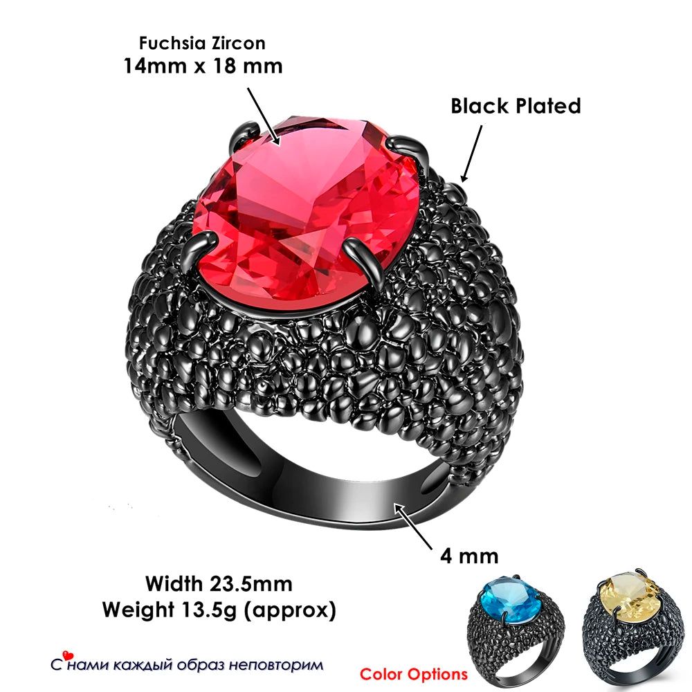 Dazzling Fuchsia Zirconia Cocktail Ring with Bold Black Lizard Design