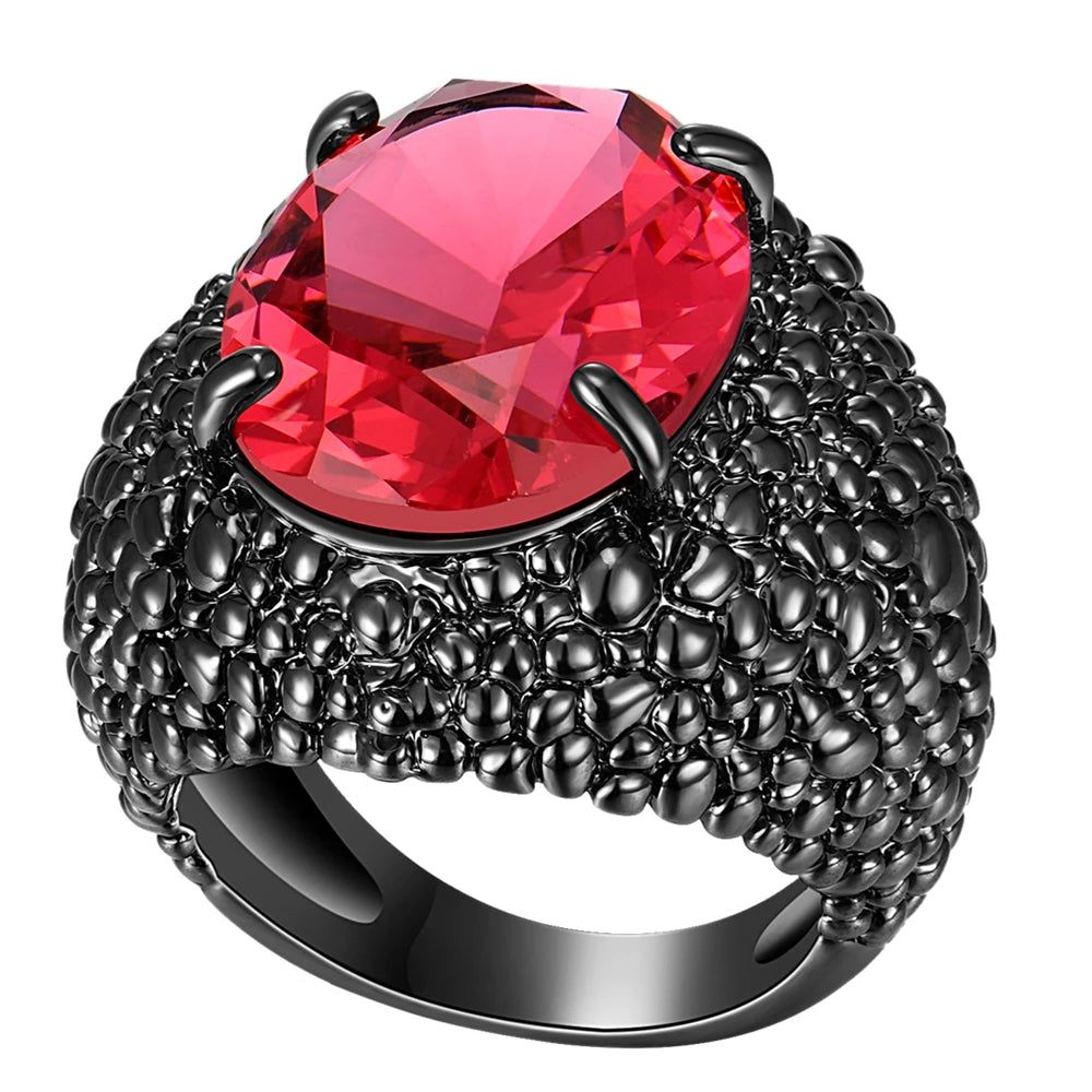 Dazzling Fuchsia Zirconia Cocktail Ring with Bold Black Lizard Design