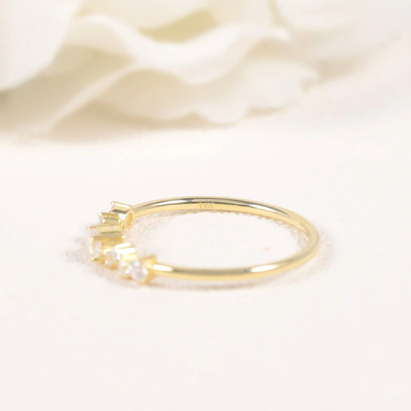 Delicate Round Colorless Moissanite Band Ring 14K Gold Plated