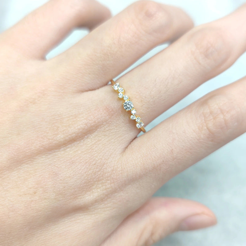 Delicate Round Colorless Moissanite Band Ring 14K Gold Plated