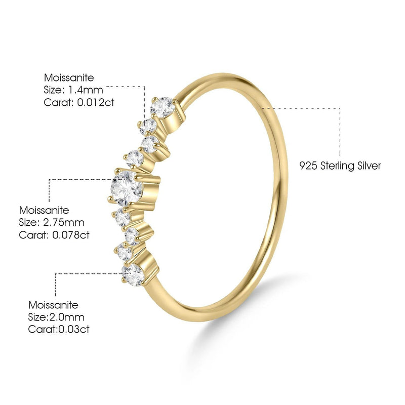 Delicate Round Colorless Moissanite Band Ring 14K Gold Plated