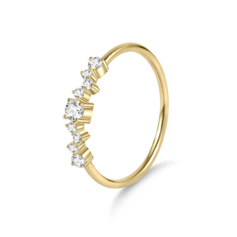 Delicate Round Colorless Moissanite Band Ring 14K Gold Plated