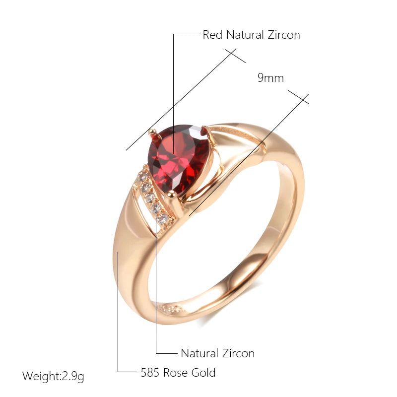 Delicate Vintage 585 Rose Gold Cocktail Ring with Red Natural Zircon