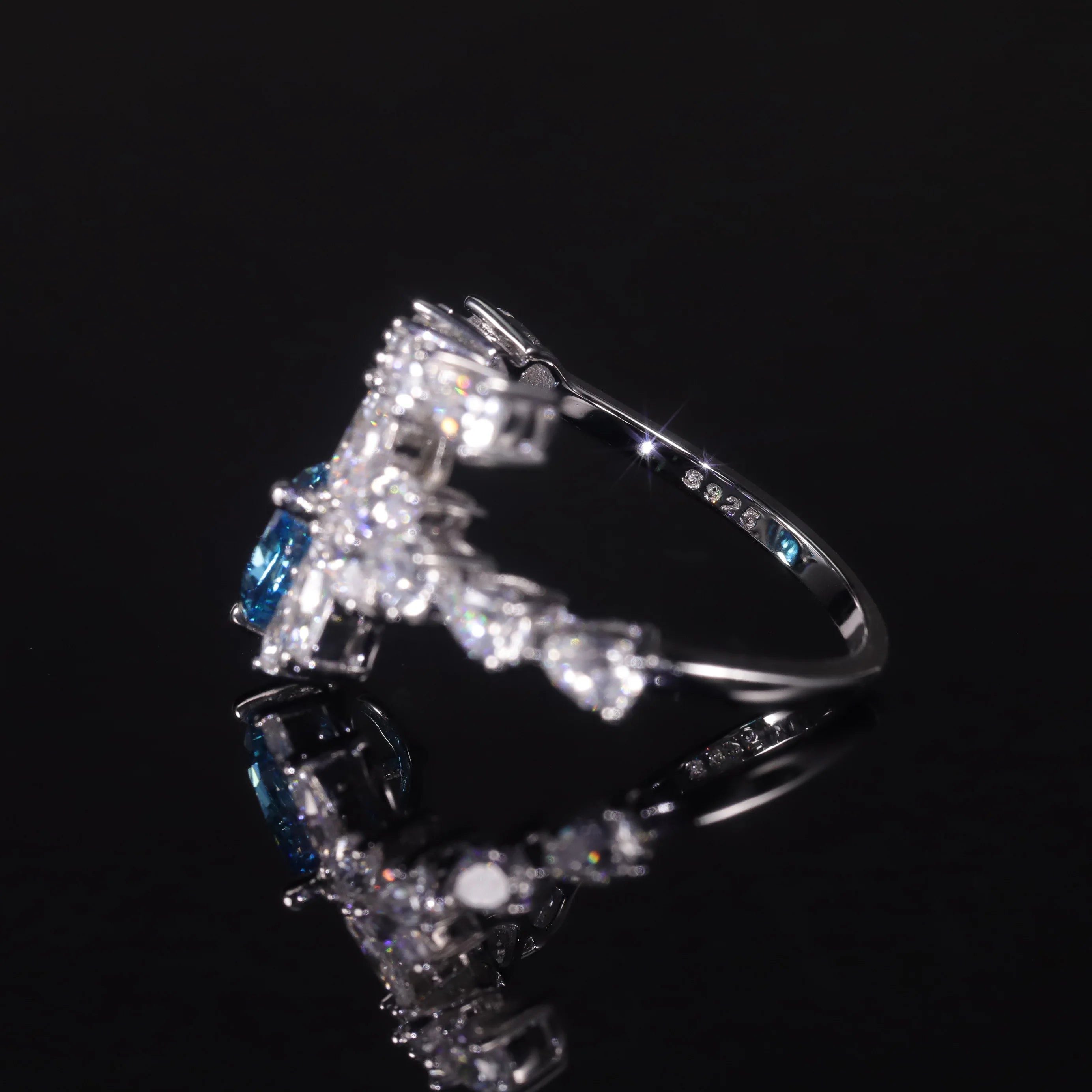 Diamond-Fire CZ Aqua Blue Pink Handmade Cocktail Ring