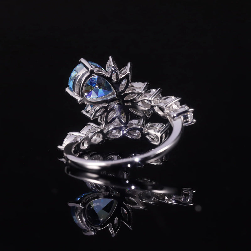 Diamond-Fire CZ Aqua Blue Pink Handmade Cocktail Ring