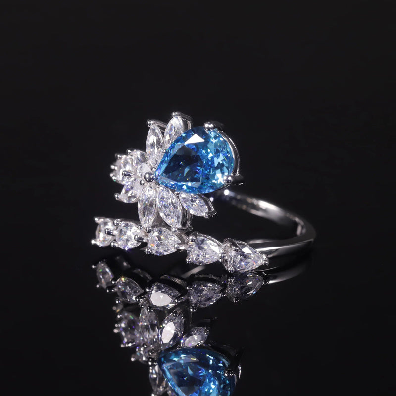 Diamond-Fire CZ Aqua Blue Pink Handmade Cocktail Ring