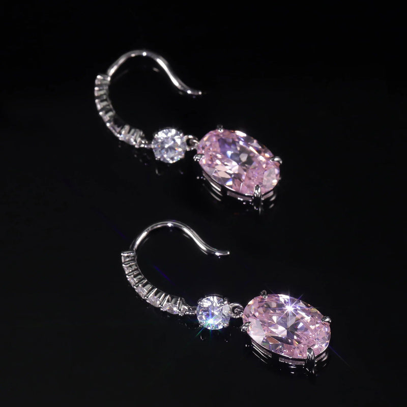 Diamond-Fire CZ Diamond Pink Earrings White Gold Plated