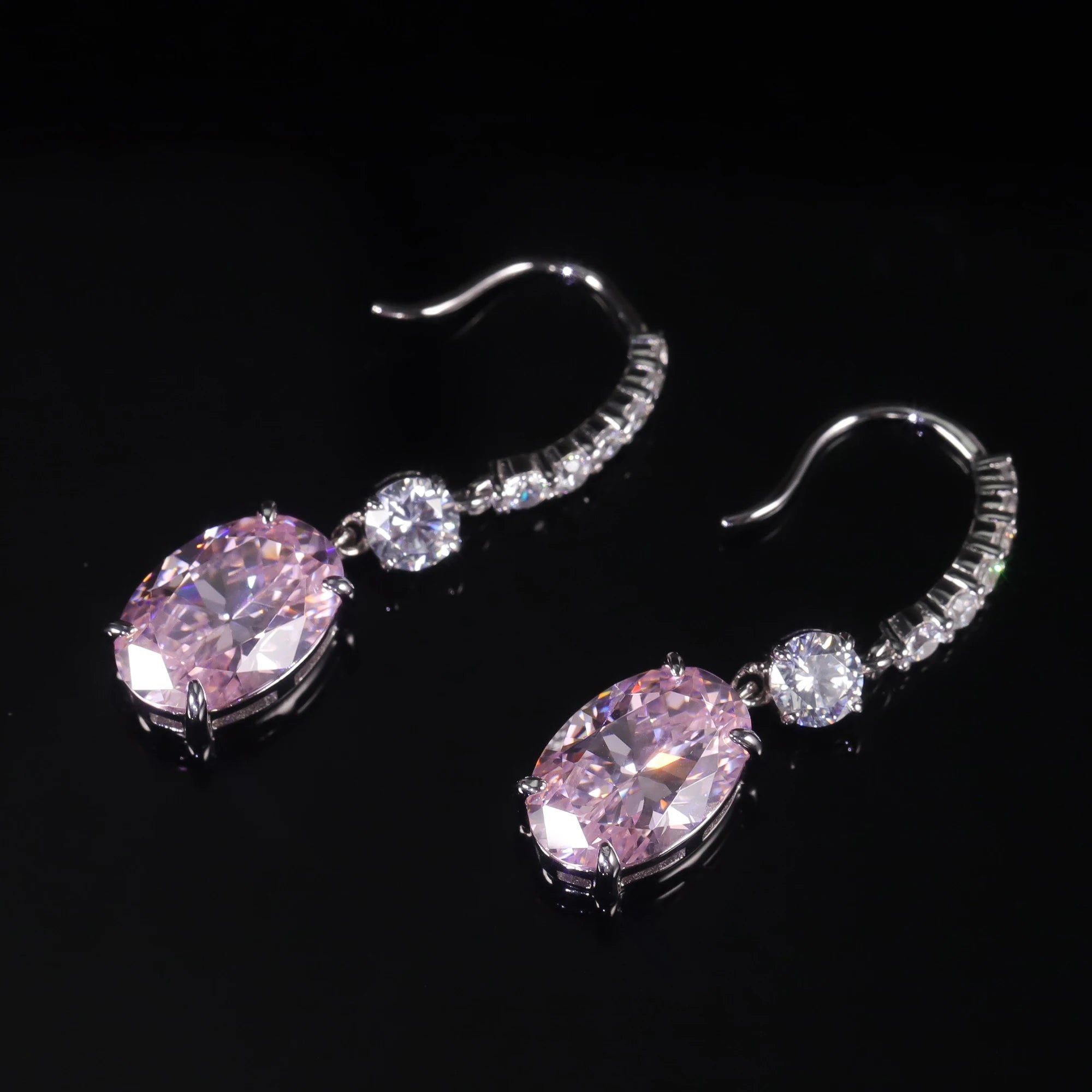 Diamond-Fire CZ Diamond Pink Earrings White Gold Plated