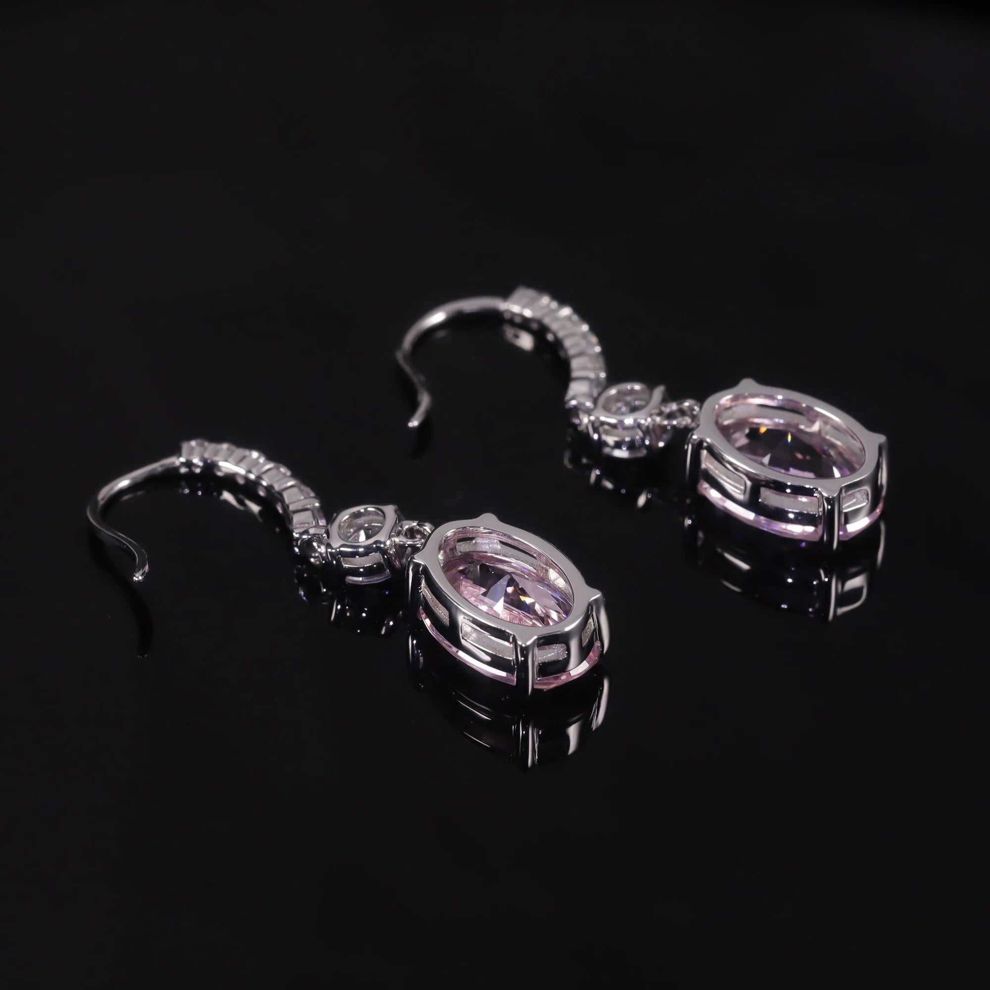 Diamond-Fire CZ Diamond Pink Earrings White Gold Plated