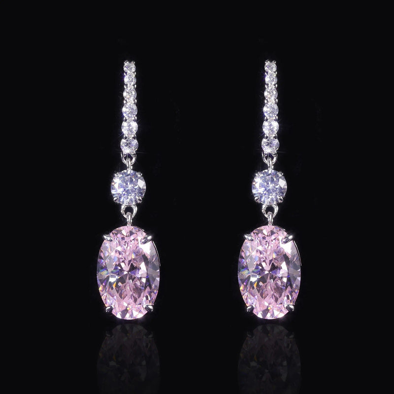 Diamond-Fire CZ Diamond Pink Earrings White Gold Plated