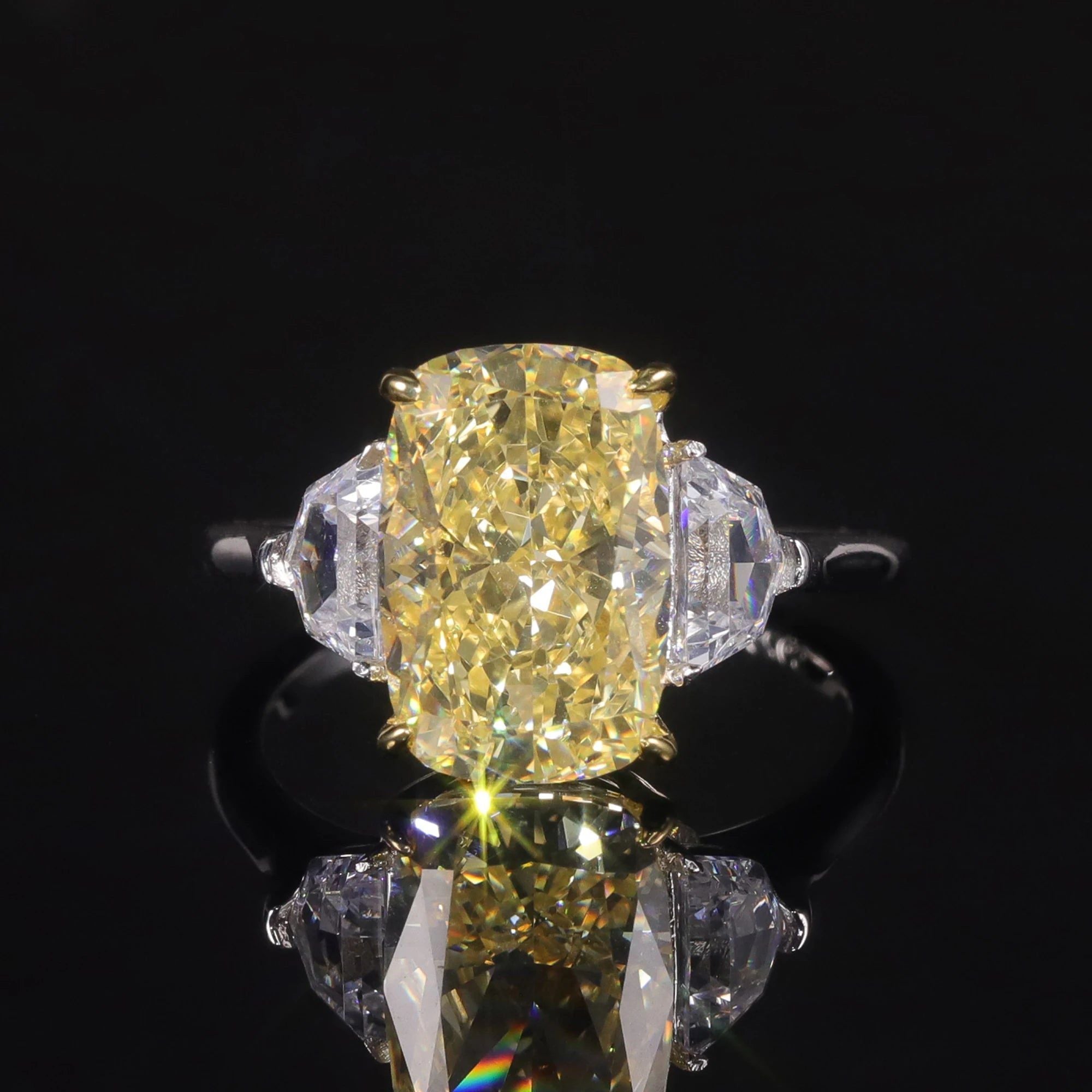 Diamond-Fire CZ Fancy Light Yellow Three Stone Ring 925 Sterling Silver