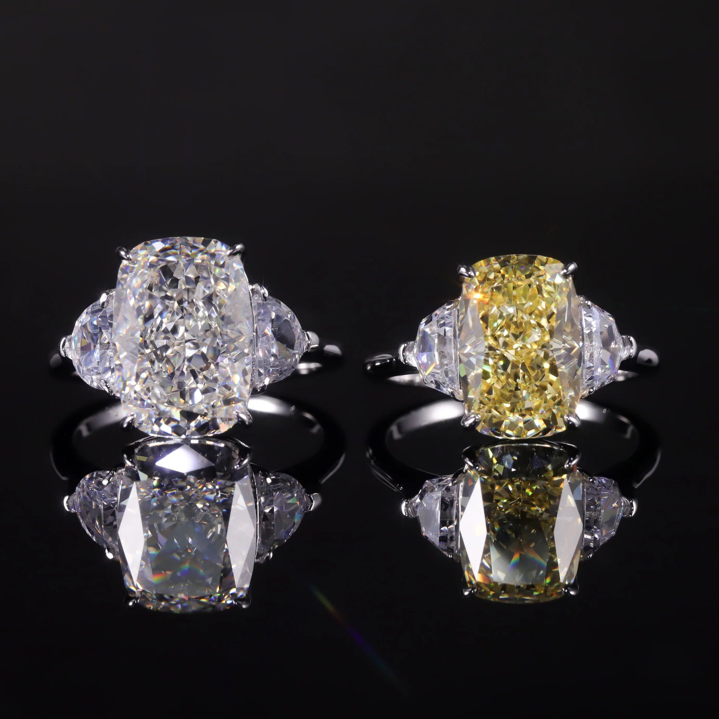 Diamond-Fire CZ Fancy Light Yellow Three Stone Ring 925 Sterling Silver