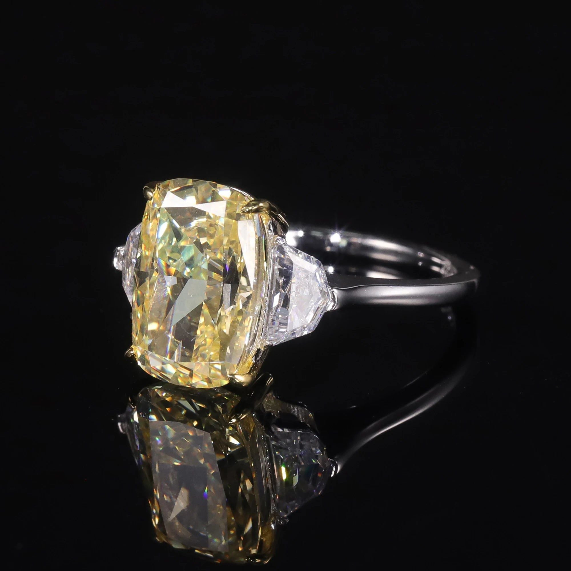 Diamond-Fire CZ Fancy Light Yellow Three Stone Ring 925 Sterling Silver