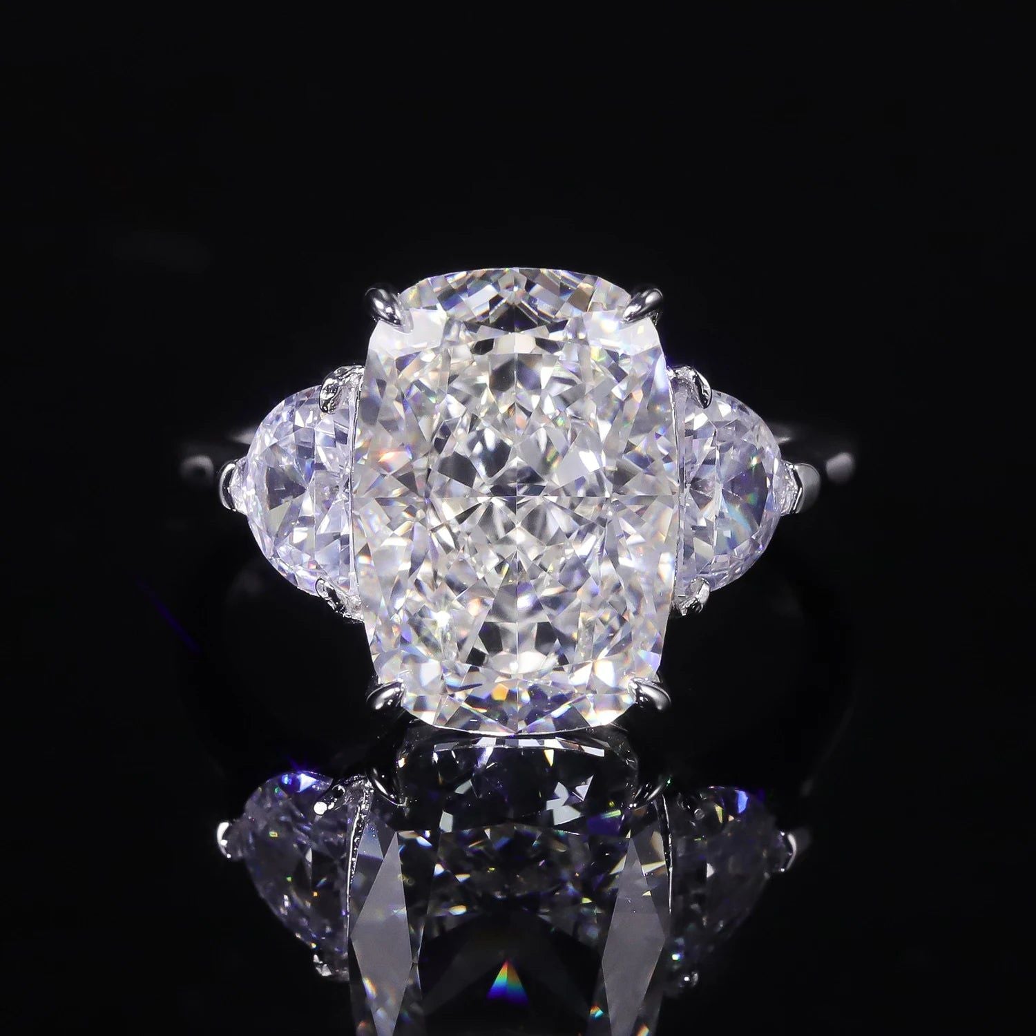 Diamond-Fire CZ Fancy Light Yellow Three Stone Ring 925 Sterling Silver