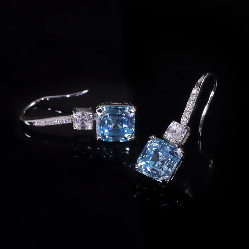 Diamond-Fire CZ-Light Aqua Blue Earrings White Gold Plated