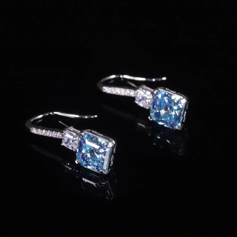 Diamond-Fire CZ-Light Aqua Blue Earrings White Gold Plated