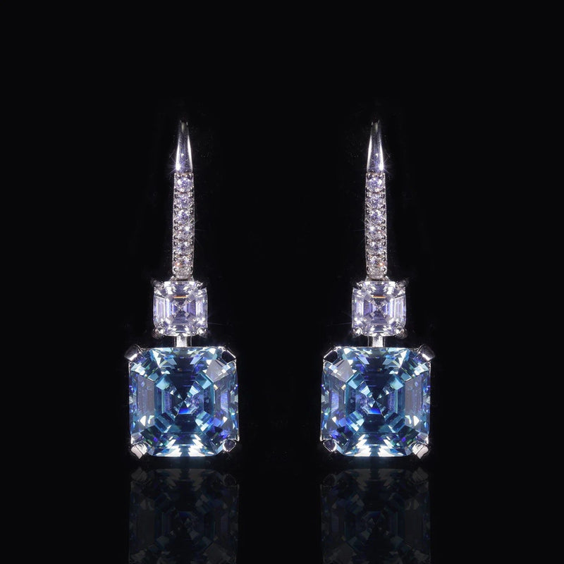 Diamond-Fire CZ-Light Aqua Blue Earrings White Gold Plated