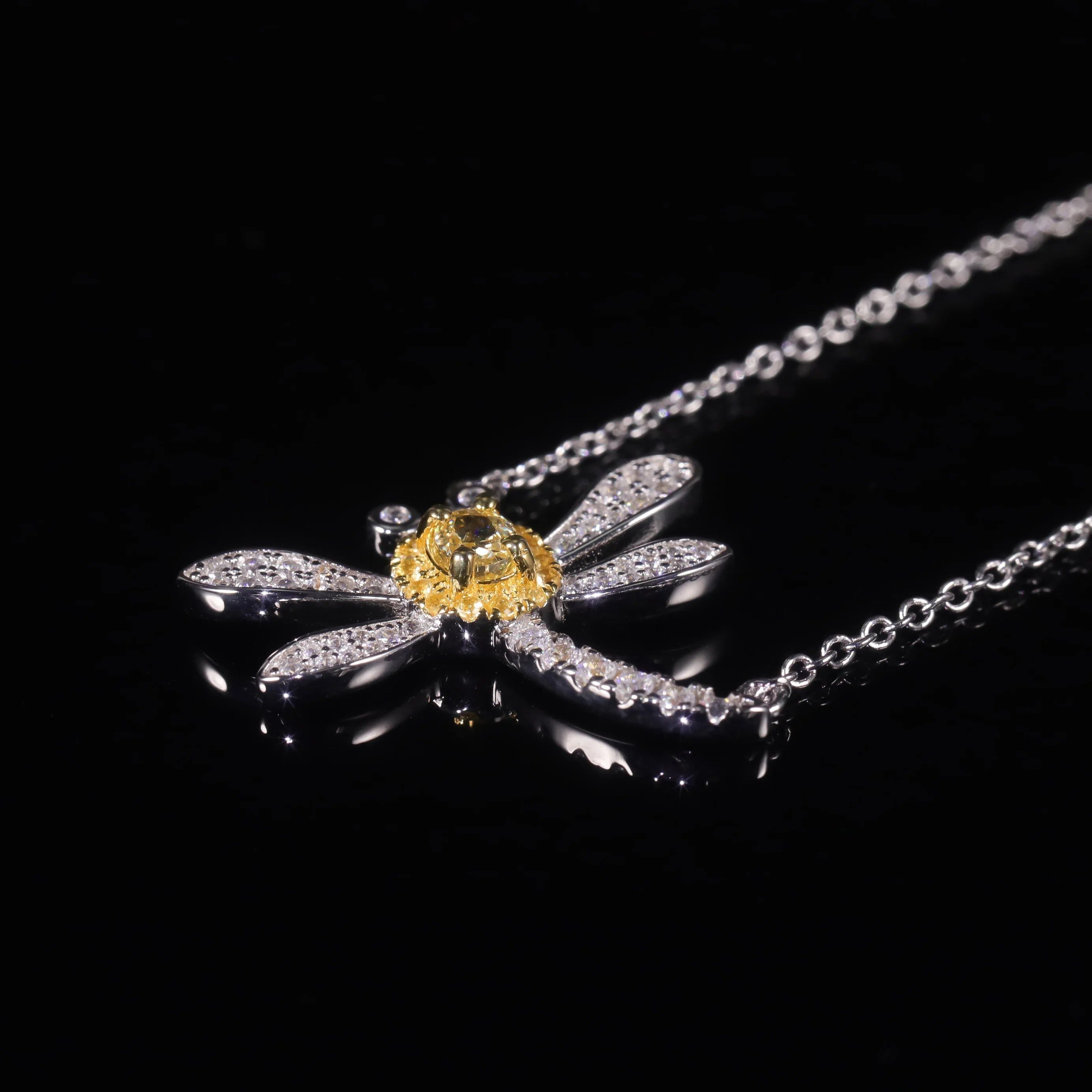 Diamond-fire CZ Fancy Light Yellow Dragonfly Necklace For Her