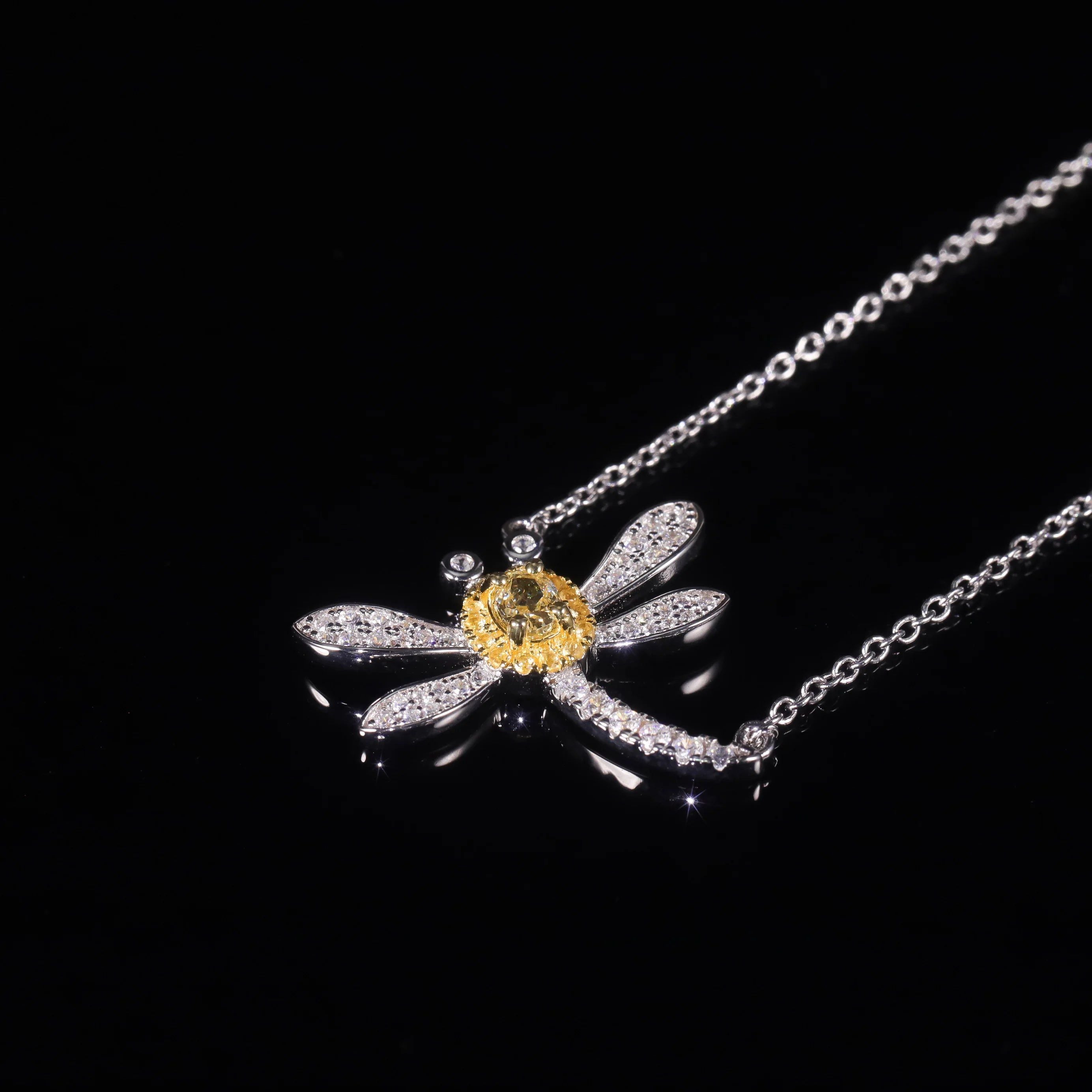 Diamond-fire CZ Fancy Light Yellow Dragonfly Necklace For Her