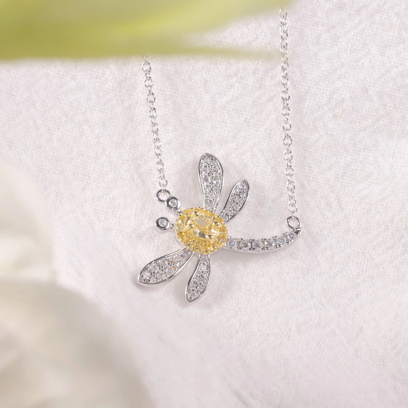 Diamond-fire CZ Fancy Light Yellow Dragonfly Necklace For Her