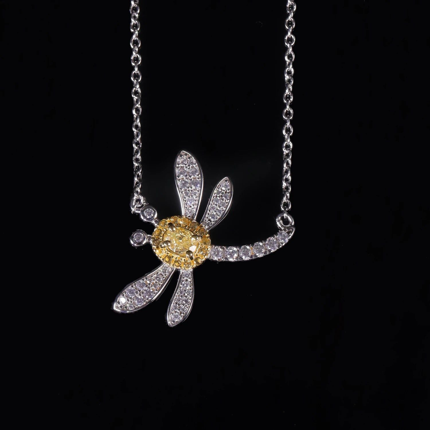 Diamond-fire CZ Fancy Light Yellow Dragonfly Necklace For Her