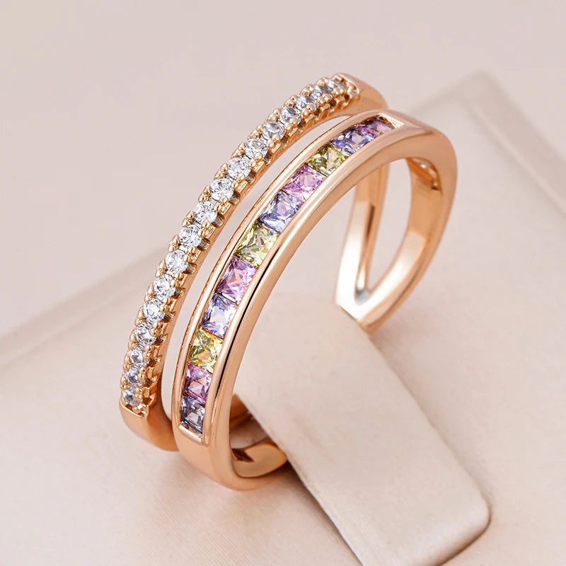 Dignified 585 Rose Gold Natural Zircon Stackable Cocktail Ring - High-Quality Fashion Jewelry