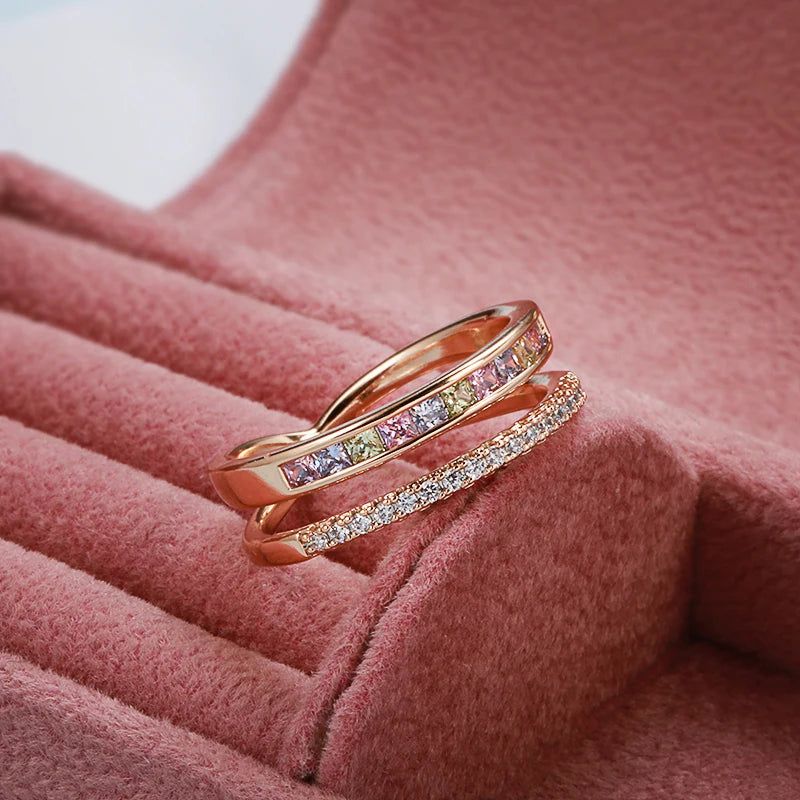 Dignified 585 Rose Gold Natural Zircon Stackable Cocktail Ring - High-Quality Fashion Jewelry