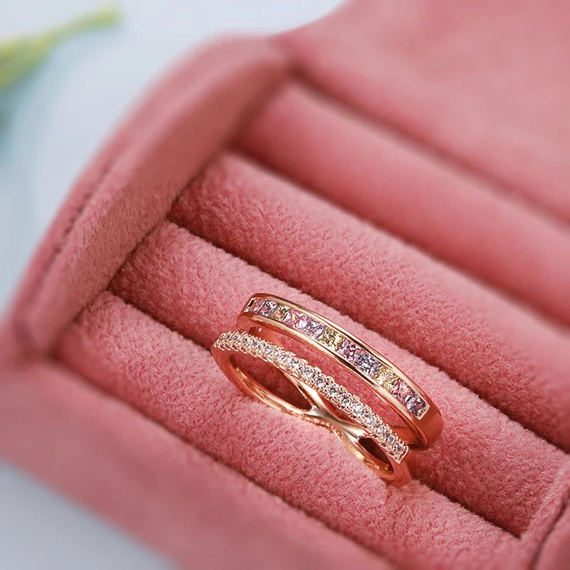 Dignified 585 Rose Gold Natural Zircon Stackable Cocktail Ring - High-Quality Fashion Jewelry