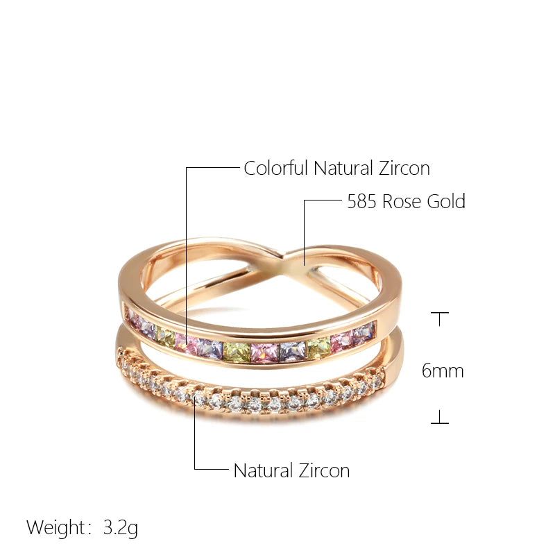 Dignified 585 Rose Gold Natural Zircon Stackable Cocktail Ring - High-Quality Fashion Jewelry