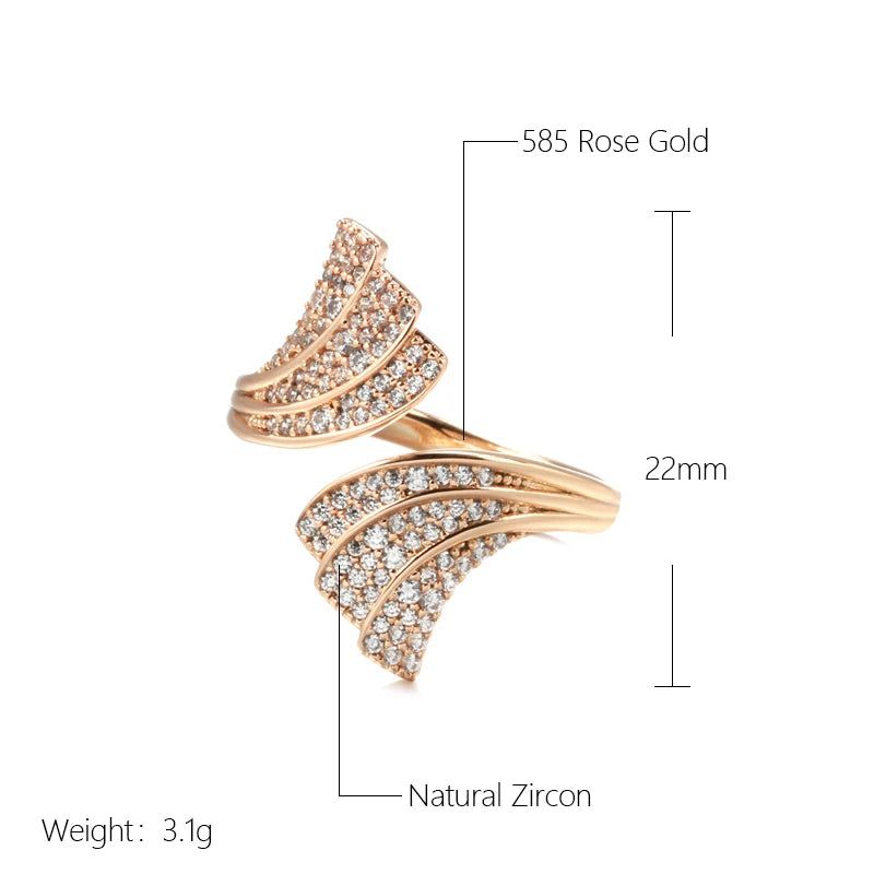 Dignified 585 Rose Gold Open Ring with Natural Zircon and Micro Wax Inlay