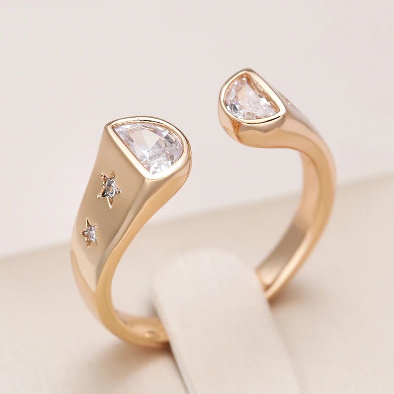 Dignified 585 Rose Gold Open Rings with Unique Natural Zircon - Premium Quality Fashion Jewelry