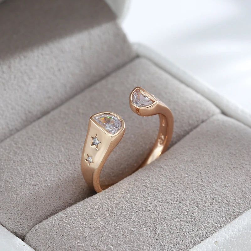 Dignified 585 Rose Gold Open Rings with Unique Natural Zircon - Premium Quality Fashion Jewelry