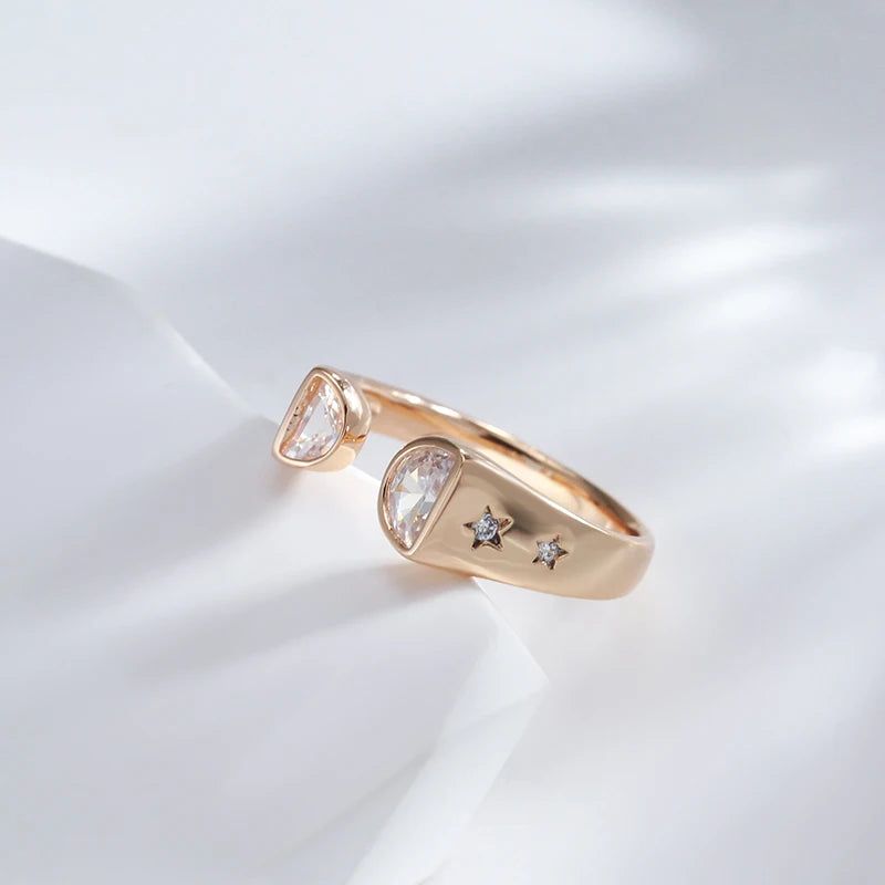 Dignified 585 Rose Gold Open Rings with Unique Natural Zircon - Premium Quality Fashion Jewelry