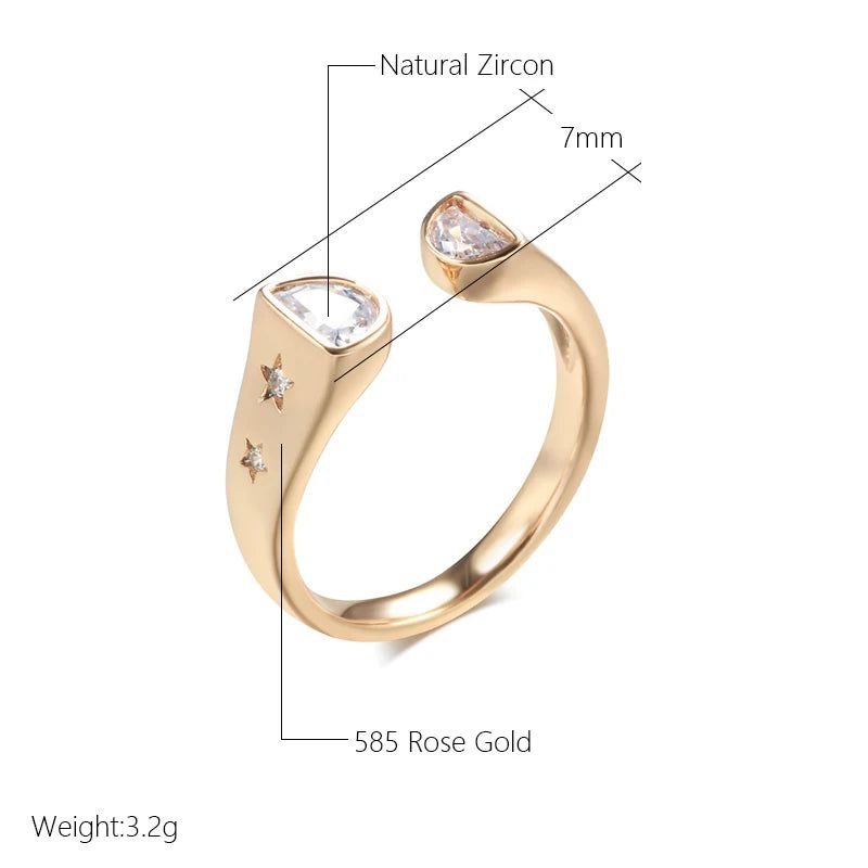 Dignified 585 Rose Gold Open Rings with Unique Natural Zircon - Premium Quality Fashion Jewelry