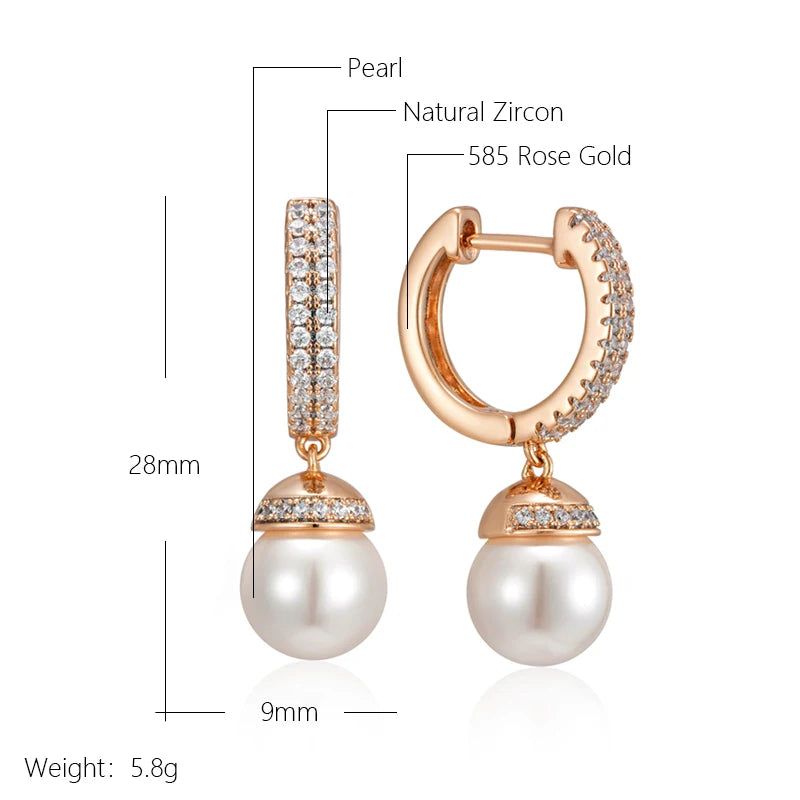 Dignified 585 Rose Gold Pearl Drop Earrings with Natural Zircon Accents for Bridal and Special Occasions